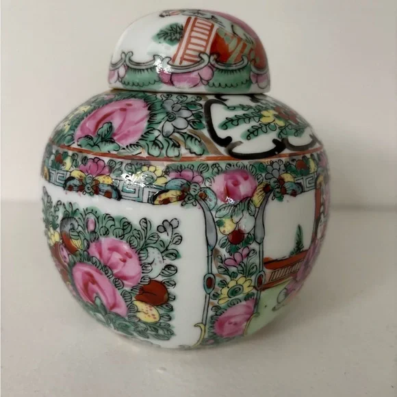 Vintage porcelain Japanese ginger jar pink and green - Picture 2 of 11